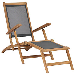 Helloshop26 Transat chaise longue bain de soleil lit de jardin terrasse meuble d'extérieur avec repose-pied bois de teck solide noir 02_0012572