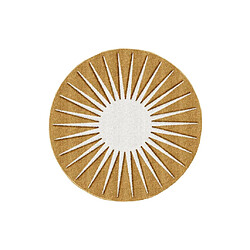 Vente-Unique Tapis rond soleil en relief - D.200 cm - Moutarde et blanc - LUMINIO