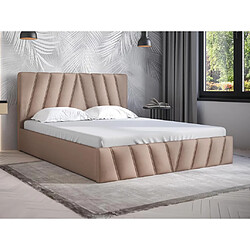 Lit coffre 160 x 200 cm - Velours - Beige + Matelas - LIDAMA de Pascal Morabito