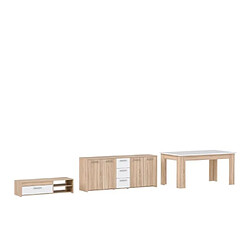 Cstore PILVI Ensemble séjour Meuble TV + Enfilade + Table a manger - Décor chene sonoma et Blanc mat