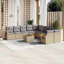 Maison Chic Salon de jardin 11 pcs avec coussins | Ensemble de Table et chaises | Mobilier d'Extérieur beige résine tressée -GKD57282