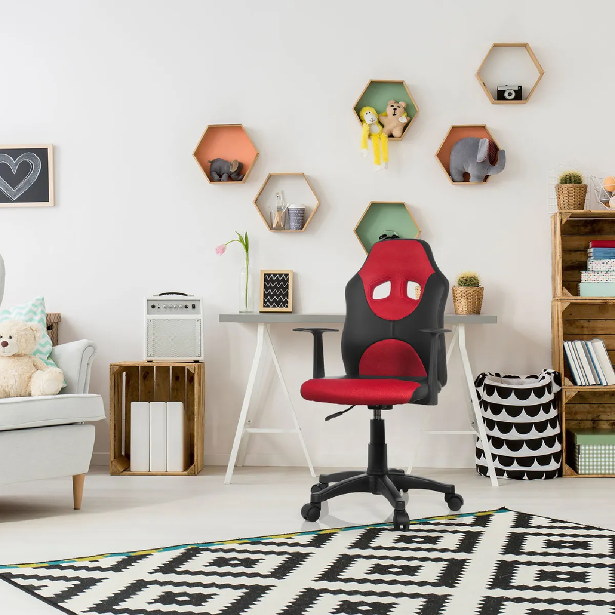 Chaise de bureau / Siège pivotant KID GAME AL noir rouge hjh OFFICE pas cher