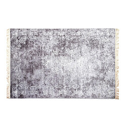 Pegane Tapis à franges, tissage plat imprimé, moquette en polyester coloris argent/blanc - Longueur 300 x Profondeur 2 x Hauteur 180 cm