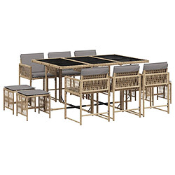 vidaXL Ensemble à manger de jardin et coussins 11 pcs mélange beige