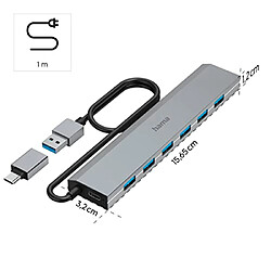 Hub USB 3.0 Hama 7 ports avec fiche mâle USB-C gris pas cher