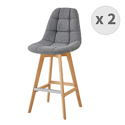 Moloo OWEN - Chaise de bar scandinave tissu Gris pied hêtre (x2)