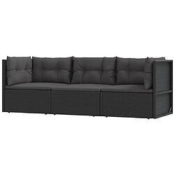 vidaXL Salon de jardin 3 pcs avec coussins Noir Résine tressée