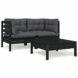 Maison Chic Salon de jardin 3 pcs + coussins - Mobilier/Meubles de jardin - Table et chaises d'extérieur Noir Bois de pin massif -MN42009