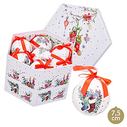 BigBuy Home Boules de Noël Multicouleur Papier Polyfoam Ø 7,5 cm 21,5 X 25 X 16 CM (14 Unités)