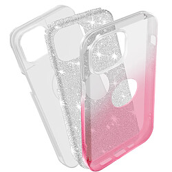 Avizar Coque pour iPhone 14 Paillette Glitter Silicone Semi rigide Rose et Argent