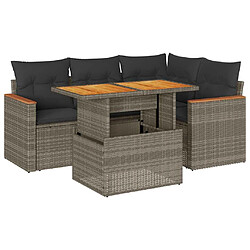 vidaXL Salon de jardin 5 pcs avec coussins gris résine tressée acacia