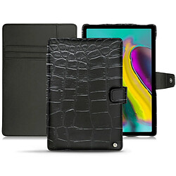 Housse cuir Samsung Galaxy Tab S5e - Rabat portefeuille - Crocodile nero ( Noir / Black) - NOREVE