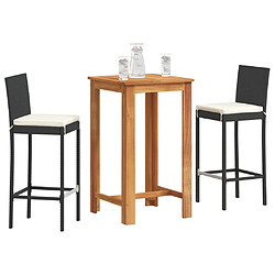 vidaXL Ensemble de bar de jardin 3 pcs noir bois massif acacia rotin