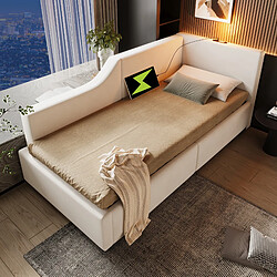 KOMHTOM Canapé-lit 90x190 cm, avec fonction liseuse et recharge USB-C, beige