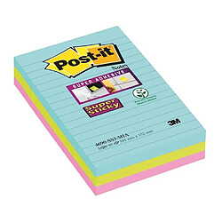 Notes lignées couleurs Miami Super Sticky Post-it 101 x 152 mm assortis - bloc de 90 feuilles - Lot de 3