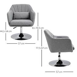 Avis Homcom Fauteuil lounge design grand confort coussins lombaires hauteur réglable pivotant 360° piètement métal chromé lin gris