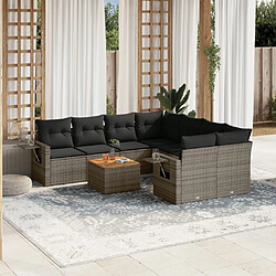 Maison Chic Salon de jardin 9 pcs avec coussins | Ensemble de Table et chaises | Mobilier d'Extérieur gris résine tressée -GKD74510