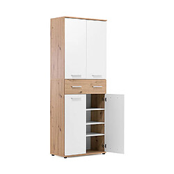 Mes Armoire à chaussures 4 portes 2 tiroirs 70x34,7x185 cm chêne et blanc pas cher