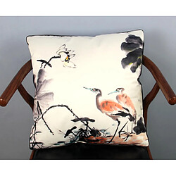 YP Select 4 Pcs Chinois Encre Peinture Oreiller Coussin Fleur-Oiseau Classique Canapé Coussin Noir 45X45 CM