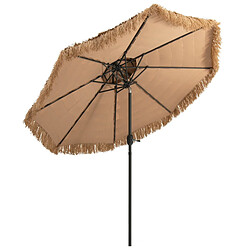 Helloshop26 Parasol de plage style hawaï 2,7 m double aération avec 8 baleines système de manivelle manuel inclinaison réglable brun 20_0008994