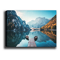 EPIKASA Impression sur Toile Lac de Braies, Bleu, Polyester, 70x3x50 cm