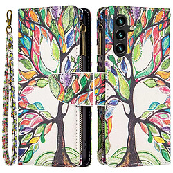 Etui en PU magnétique avec support et pochette zippée pour votre Samsung Galaxy A14 5G - arbre de vie