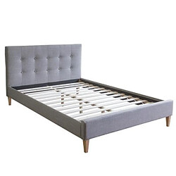 Homestyle4U Lit capitonné avec matelas 140x200 et sommier à lattes - gris