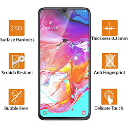 Lot de 2 compatibles avec Samsung Galaxy A70 Protection d'écran à couverture complète en verre trempé 2.5D Protection des bords plein écran Anti-éclats