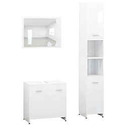 Maison Chic Ensemble de 3 meubles de salle de bain,Armoire rangement + miroir Blanc Aggloméré -MN32069