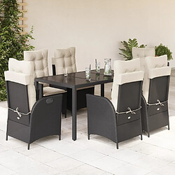 vidaXL Ensemble à manger de jardin coussins 7pcs Noir Résine tressée