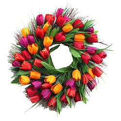 Guirlande de tulipes simulées guirlande d'automne décor de porte d'entrée 45cm dia. Multicolore pas cher