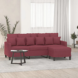 vidaXL Canapé à 3 places avec repose-pieds Rouge bordeaux 180 cm Tissu 