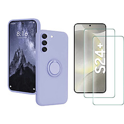 Coque Silicone Pour Samsung Galaxy S24 Plus Couleur Violet Avec Anneau Support + 2 Verres Trempe Protection Ecran Little Boutik©