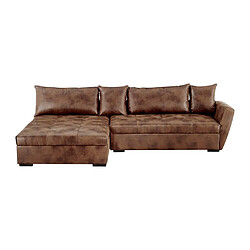 Vente-Unique Canapé d'angle gauche convertible en microfibre vieillie marron ROMANE II