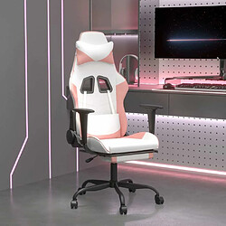 Maison Chic Chaise de jeu, Chaise gaming de massage avec repose-pied, Fauteuil gamer,Chaise de Bureau Blanc rose Similicuir -GKD11700