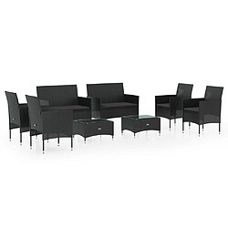 vidaXL Salon de jardin 8 pcs avec coussins résine tressée noir