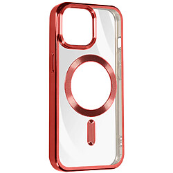 Avizar Coque MagSafe pour iPhone 15 Pro Silicone Protection Caméra Contour Chromé Rouge