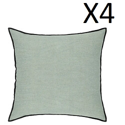 Pegane Lot de 4 coussin décoratif déhoussable en lin et coton coloris vert céladon - Longueur 45 x Profondeur 12 x Hauteur 45 cm