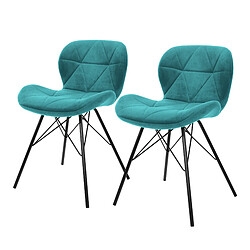 Chaises de salle à manger avec dossier Lot de 2 Turquoise Revêtement velours avec pieds métal ML-Design