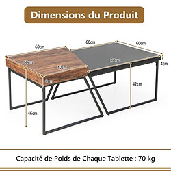 Acheter Helloshop26 Lot de 2 tables basses gigognes avec cadre métal, tables d'appoint style industriel avec 8 pieds antidérapants réglables noir + marron 20_0006276