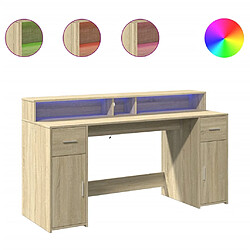 Helloshop26 Bureau table poste de travail meuble d'ordinateur informatique étude avec lumières LED chêne sonoma bois d'ingénierie brun 02_0023421