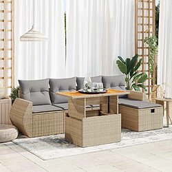 vidaXL Salon de jardin 6 pcs avec coussins beige résine tressée acacia