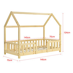 Avis Lit d'enfant Forme Maison Sisimiut avec Matelas Orthopédique 140 x 70 cm Naturel [en.casa]