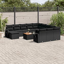 Maison Chic Salon de jardin avec coussins 13 pcs, Ensemble Tables et chaises de jardin, noir résine tressée -GKD620099