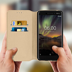 Avis Avizar Etui Nokia 6.1 Housse folio Porte-carte Fonction Support - Dorée