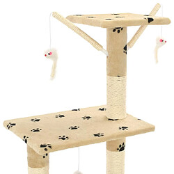 Helloshop26 Arbre à chat griffoir grattoir niche jouet animaux peluché en sisal 138cm beige motif de pattes 3702039 pas cher