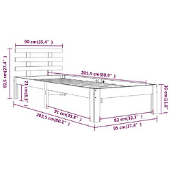 vidaXL Cadre de lit sans matelas bois massif 90x200 cm pas cher