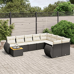 Maison Chic Salon de jardin 10 pcs avec coussins | Ensemble de Table et chaises | Mobilier d'Extérieur noir résine tressée -GKD88081