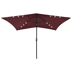 vidaXL Parasol de jardin avec LED et mât en acier rouge bordeaux 2x3 m