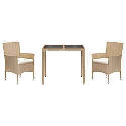 Avis Ensemble salle à manger de jardin 3 pcs,Table et chaise à dîner d'extérieur Beige poly rotin -MN61710